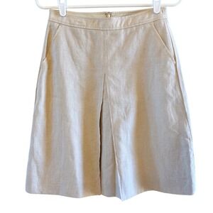 Uniqlo 100% Linen Mini Skirt Size 4 Tan Front Pleat Twee Girl